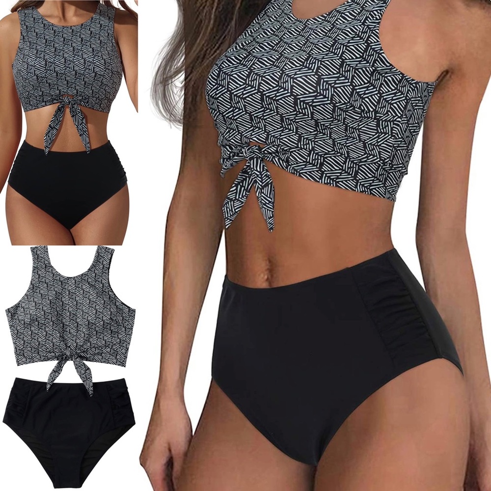 SUUKSESS Women Knot Tankini Set Ruched High Waist 2 Piece Cute Swimsuit, Small